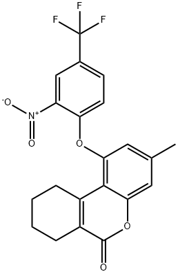 3-methyl-1-[2-nitro-4-(trifluoromethyl)phenoxy]-7,8,9,10-tetrahydrobenzo[c]chromen-6-one Struktur