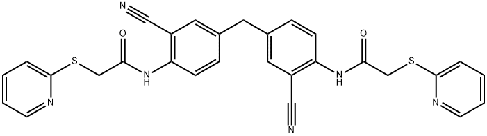 N-[2-cyano-4-[[3-cyano-4-[(2-pyridin-2-ylsulfanylacetyl)amino]phenyl]methyl]phenyl]-2-pyridin-2-ylsulfanylacetamide Struktur