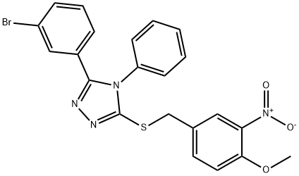 3-(3-bromophenyl)-5-[(4-methoxy-3-nitrophenyl)methylsulfanyl]-4-phenyl-1,2,4-triazole Struktur