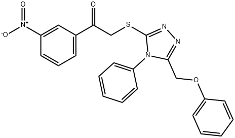 1-(3-nitrophenyl)-2-[[5-(phenoxymethyl)-4-phenyl-1,2,4-triazol-3-yl]sulfanyl]ethanone Struktur