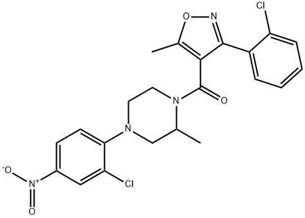 [4-(2-chloro-4-nitrophenyl)-2-methylpiperazin-1-yl]-[3-(2-chlorophenyl)-5-methyl-1,2-oxazol-4-yl]methanone Struktur