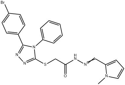 2-[[5-(4-bromophenyl)-4-phenyl-1,2,4-triazol-3-yl]sulfanyl]-N-[(E)-(1-methylpyrrol-2-yl)methylideneamino]acetamide Struktur