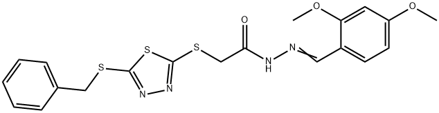 2-[(5-benzylsulfanyl-1,3,4-thiadiazol-2-yl)sulfanyl]-N-[(E)-(2,4-dimethoxyphenyl)methylideneamino]acetamide Struktur