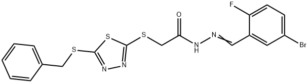 2-[(5-benzylsulfanyl-1,3,4-thiadiazol-2-yl)sulfanyl]-N-[(E)-(5-bromo-2-fluorophenyl)methylideneamino]acetamide Struktur