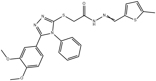 2-[[5-(3,4-dimethoxyphenyl)-4-phenyl-1,2,4-triazol-3-yl]sulfanyl]-N-[(Z)-(5-methylthiophen-2-yl)methylideneamino]acetamide Struktur