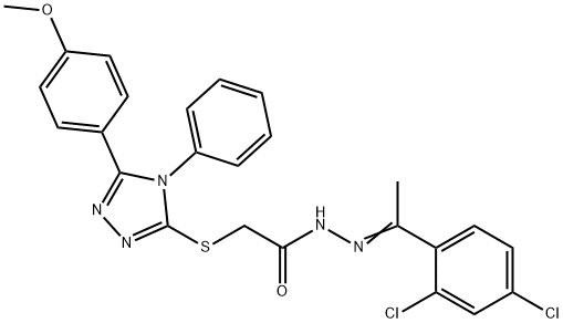 N-[(Z)-1-(2,4-dichlorophenyl)ethylideneamino]-2-[[5-(4-methoxyphenyl)-4-phenyl-1,2,4-triazol-3-yl]sulfanyl]acetamide Struktur