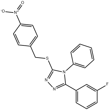 3-(3-fluorophenyl)-5-[(4-nitrophenyl)methylsulfanyl]-4-phenyl-1,2,4-triazole Struktur