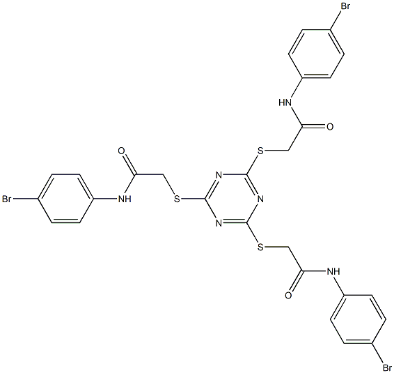 2-[[4,6-bis[[2-(4-bromoanilino)-2-oxoethyl]sulfanyl]-1,3,5-triazin-2-yl]sulfanyl]-N-(4-bromophenyl)acetamide Struktur