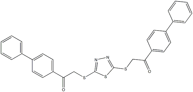 2-[[5-[2-oxo-2-(4-phenylphenyl)ethyl]sulfanyl-1,3,4-thiadiazol-2-yl]sulfanyl]-1-(4-phenylphenyl)ethanone Struktur