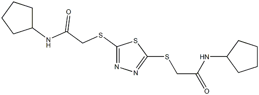 N-cyclopentyl-2-[[5-[2-(cyclopentylamino)-2-oxoethyl]sulfanyl-1,3,4-thiadiazol-2-yl]sulfanyl]acetamide Struktur