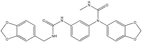 1-(1,3-benzodioxol-5-ylmethyl)-3-[3-(1,3-benzodioxol-5-ylmethylcarbamoylamino)phenyl]urea Struktur