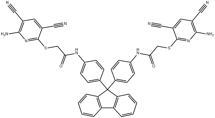 2-(6-amino-3,5-dicyanopyridin-2-yl)sulfanyl-N-[4-[9-[4-[[2-(6-amino-3,5-dicyanopyridin-2-yl)sulfanylacetyl]amino]phenyl]fluoren-9-yl]phenyl]acetamide Struktur