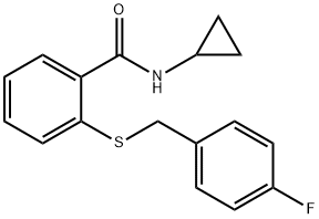 N-cyclopropyl-2-[(4-fluorophenyl)methylsulfanyl]benzamide Struktur