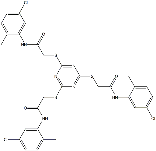 2-[[4,6-bis[[2-(5-chloro-2-methylanilino)-2-oxoethyl]sulfanyl]-1,3,5-triazin-2-yl]sulfanyl]-N-(5-chloro-2-methylphenyl)acetamide Struktur