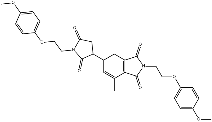 2-[2-(4-methoxyphenoxy)ethyl]-5-[1-[2-(4-methoxyphenoxy)ethyl]-2,5-dioxopyrrolidin-3-yl]-7-methyl-4,5-dihydroisoindole-1,3-dione Struktur