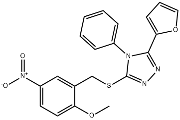 3-(furan-2-yl)-5-[(2-methoxy-5-nitrophenyl)methylsulfanyl]-4-phenyl-1,2,4-triazole Struktur