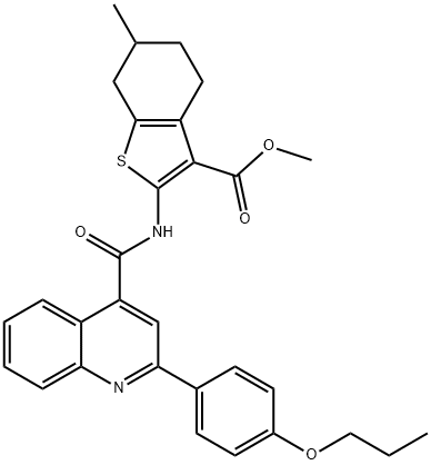 methyl 6-methyl-2-[[2-(4-propoxyphenyl)quinoline-4-carbonyl]amino]-4,5,6,7-tetrahydro-1-benzothiophene-3-carboxylate Struktur