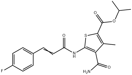 propan-2-yl 4-carbamoyl-5-[[(E)-3-(4-fluorophenyl)prop-2-enoyl]amino]-3-methylthiophene-2-carboxylate Struktur