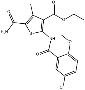 ethyl 5-carbamoyl-2-[(5-chloro-2-methoxybenzoyl)amino]-4-methylthiophene-3-carboxylate Struktur