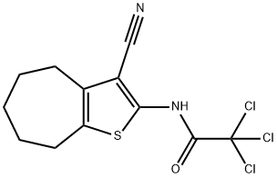 2,2,2-trichloro-N-(3-cyano-5,6,7,8-tetrahydro-4H-cyclohepta[b]thiophen-2-yl)acetamide Struktur