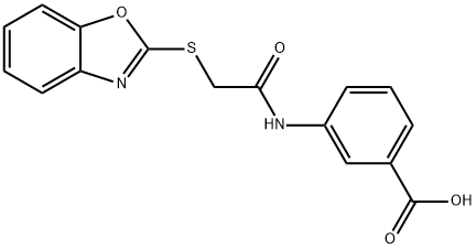 3-[[2-(1,3-benzoxazol-2-ylsulfanyl)acetyl]amino]benzoic acid Struktur