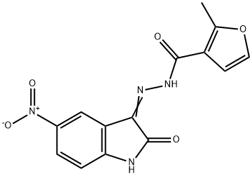 2-methyl-N'-(5-nitro-2-oxoindol-3-yl)furan-3-carbohydrazide Struktur