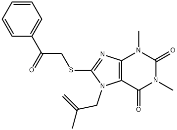 1,3-dimethyl-7-(2-methylprop-2-enyl)-8-phenacylsulfanylpurine-2,6-dione Struktur