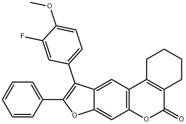 10-(3-fluoro-4-methoxyphenyl)-9-phenyl-1,2,3,4-tetrahydro-[1]benzofuro[6,5-c]isochromen-5-one Struktur