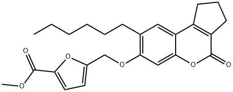 methyl 5-[(8-hexyl-4-oxo-2,3-dihydro-1H-cyclopenta[c]chromen-7-yl)oxymethyl]furan-2-carboxylate Struktur