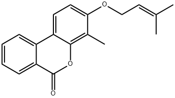 4-methyl-3-(3-methylbut-2-enoxy)benzo[c]chromen-6-one Struktur