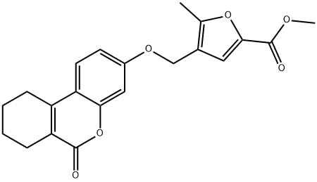 methyl 5-methyl-4-[(6-oxo-7,8,9,10-tetrahydrobenzo[c]chromen-3-yl)oxymethyl]furan-2-carboxylate Struktur