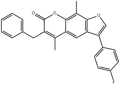 6-benzyl-3-(4-fluorophenyl)-5,9-dimethylfuro[3,2-g]chromen-7-one Struktur