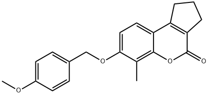 7-[(4-methoxyphenyl)methoxy]-6-methyl-2,3-dihydro-1H-cyclopenta[c]chromen-4-one Struktur