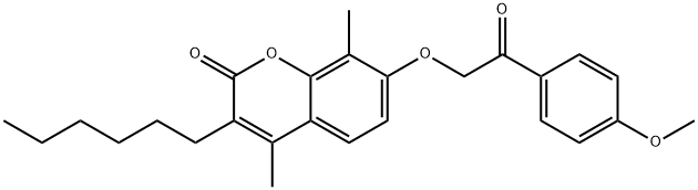 3-hexyl-7-[2-(4-methoxyphenyl)-2-oxoethoxy]-4,8-dimethylchromen-2-one Struktur