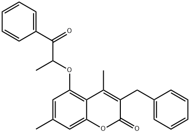 3-benzyl-4,7-dimethyl-5-(1-oxo-1-phenylpropan-2-yl)oxychromen-2-one Struktur