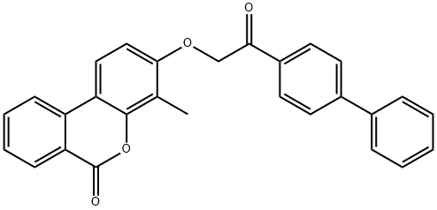 4-methyl-3-[2-oxo-2-(4-phenylphenyl)ethoxy]benzo[c]chromen-6-one Struktur