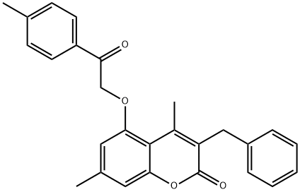 3-benzyl-4,7-dimethyl-5-[2-(4-methylphenyl)-2-oxoethoxy]chromen-2-one Struktur