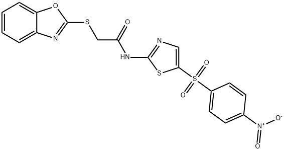 2-(1,3-benzoxazol-2-ylsulfanyl)-N-[5-(4-nitrophenyl)sulfonyl-1,3-thiazol-2-yl]acetamide Struktur