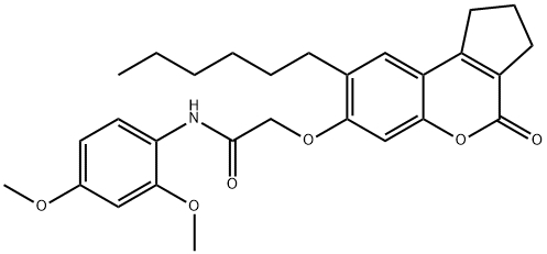 N-(2,4-dimethoxyphenyl)-2-[(8-hexyl-4-oxo-2,3-dihydro-1H-cyclopenta[c]chromen-7-yl)oxy]acetamide Struktur