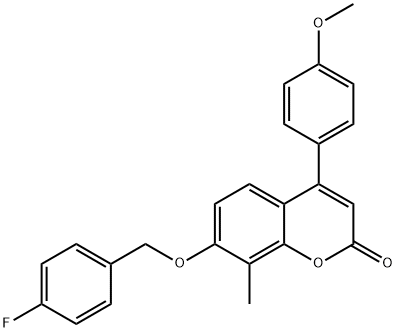 7-[(4-fluorophenyl)methoxy]-4-(4-methoxyphenyl)-8-methylchromen-2-one Struktur