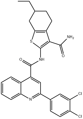 N-(3-carbamoyl-6-ethyl-4,5,6,7-tetrahydro-1-benzothiophen-2-yl)-2-(3,4-dichlorophenyl)quinoline-4-carboxamide Struktur