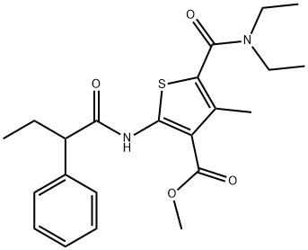 methyl 5-(diethylcarbamoyl)-4-methyl-2-(2-phenylbutanoylamino)thiophene-3-carboxylate Struktur