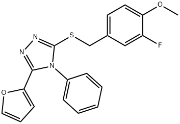 3-[(3-fluoro-4-methoxyphenyl)methylsulfanyl]-5-(furan-2-yl)-4-phenyl-1,2,4-triazole Struktur