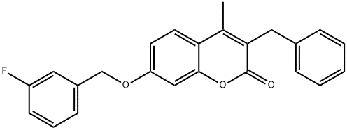 3-benzyl-7-[(3-fluorophenyl)methoxy]-4-methylchromen-2-one Struktur