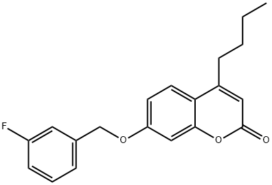 4-butyl-7-[(3-fluorophenyl)methoxy]chromen-2-one Struktur