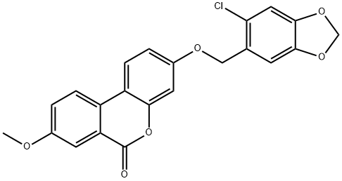 3-[(6-chloro-1,3-benzodioxol-5-yl)methoxy]-8-methoxybenzo[c]chromen-6-one Struktur