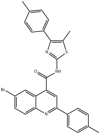 6-bromo-N-[5-methyl-4-(4-methylphenyl)-1,3-thiazol-2-yl]-2-(4-methylphenyl)quinoline-4-carboxamide Struktur