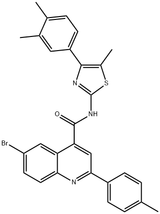 6-bromo-N-[4-(3,4-dimethylphenyl)-5-methyl-1,3-thiazol-2-yl]-2-(4-methylphenyl)quinoline-4-carboxamide Struktur