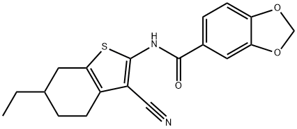 N-(3-cyano-6-ethyl-4,5,6,7-tetrahydro-1-benzothiophen-2-yl)-1,3-benzodioxole-5-carboxamide Struktur