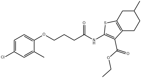 ethyl 2-[4-(4-chloro-2-methylphenoxy)butanoylamino]-6-methyl-4,5,6,7-tetrahydro-1-benzothiophene-3-carboxylate Struktur